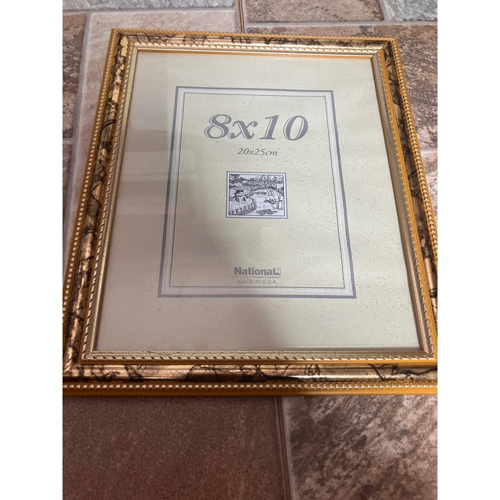 National Picture Frame Company 8x10 Gold Ornate Marbled Photo Frame Made in USA